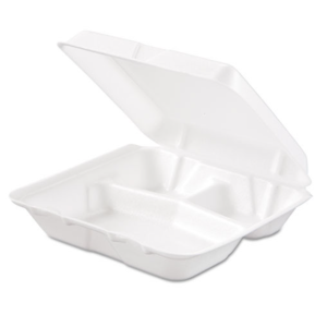 Foam Hinged Lid Containers (White, 3-compartment, 7.5x8x2.3)